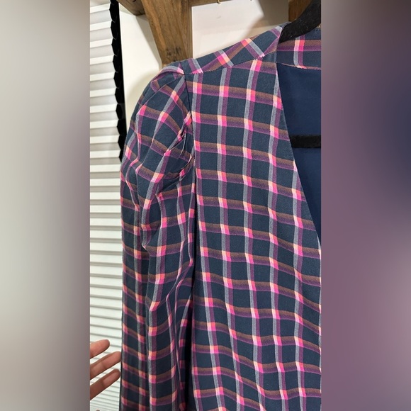 Tanya Taylor Lexi Wrap Dress in Pink Navy Plaid Long Sleeve 8 - Picture 9 of 16